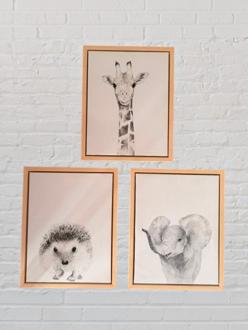 Baby Animal Framed Canvas Wall Art Set Elephant Giraffe Hedgehog 11x14 - Picture 2 of 13